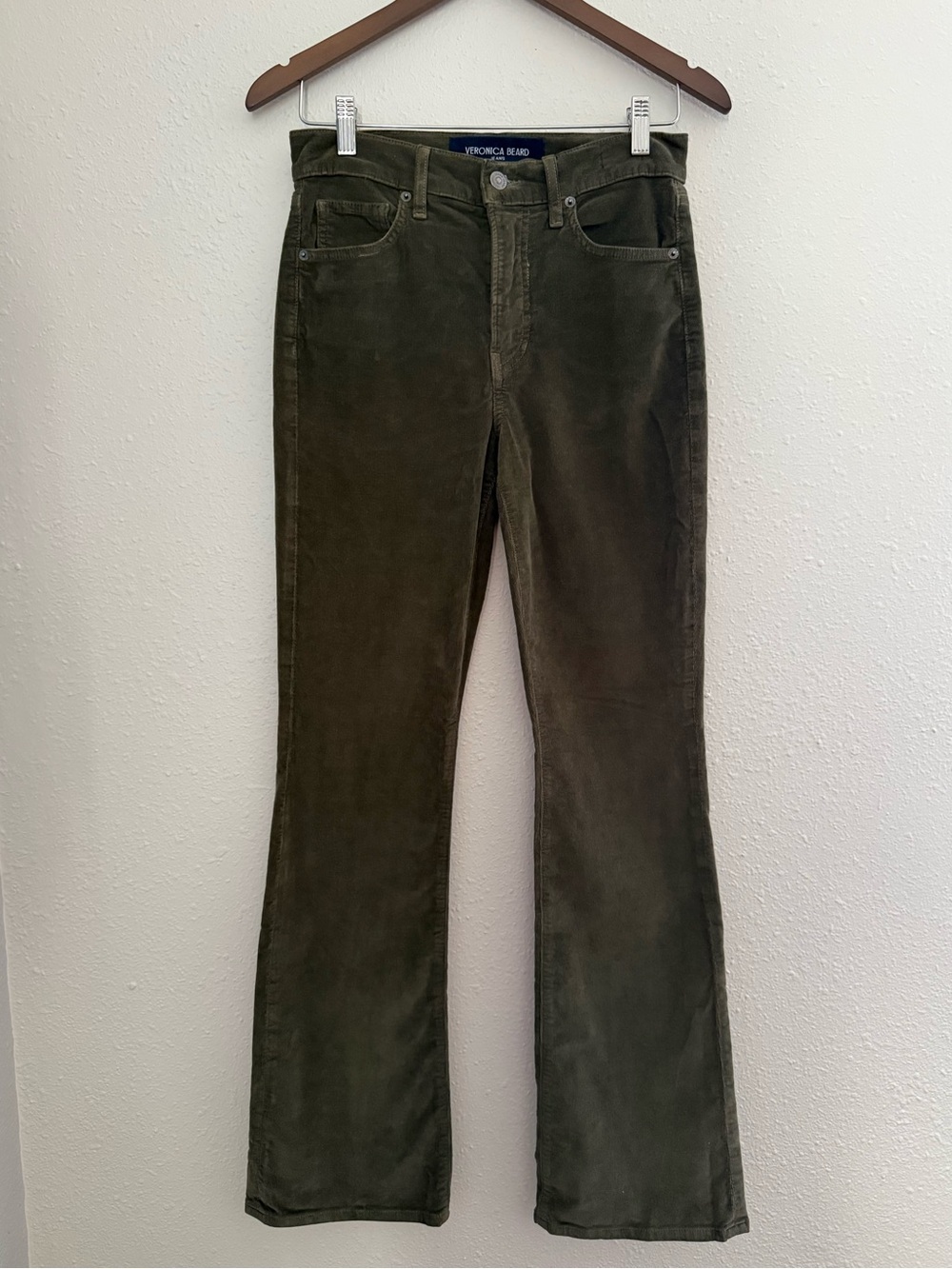 Veronica Beard Beverly Skinny Flare Corduroy Jeans Army Green Size 27
